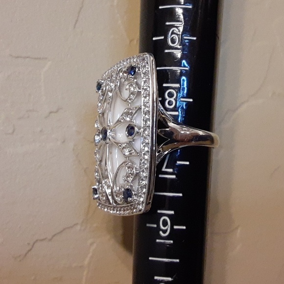 925 White Topaz, Blue Sapphire, White Agate. MAGNIFICENT design, FIRM. - Picture 10 of 11